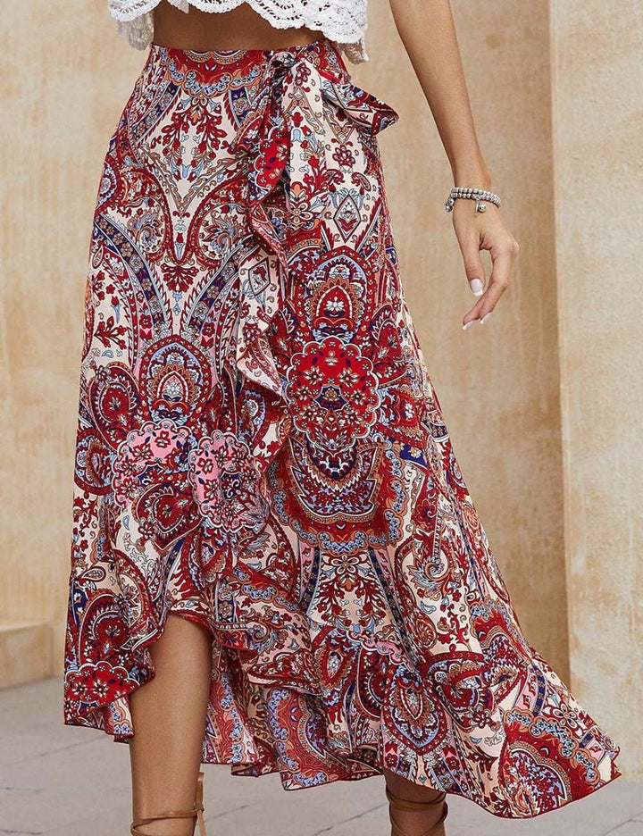 Boho Paisley High Low Midi Skirt