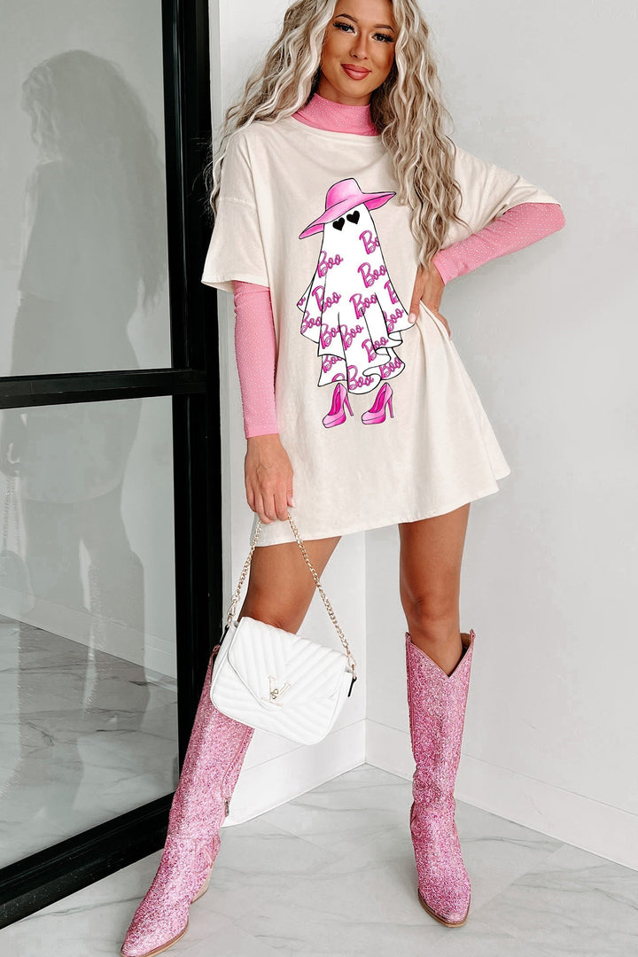 Robe t-shirt graphique surdimensionnée Girly Ghost (Vanille)