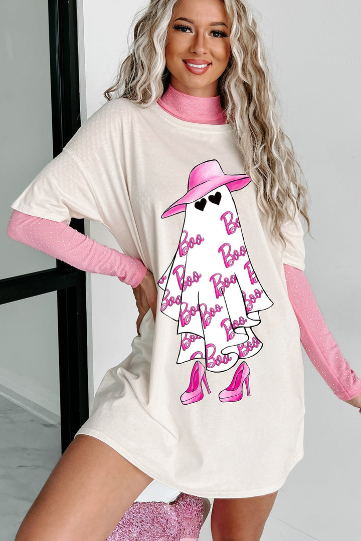 Girly Ghost Oversized grafisk t-skjortekjole (vanilje)