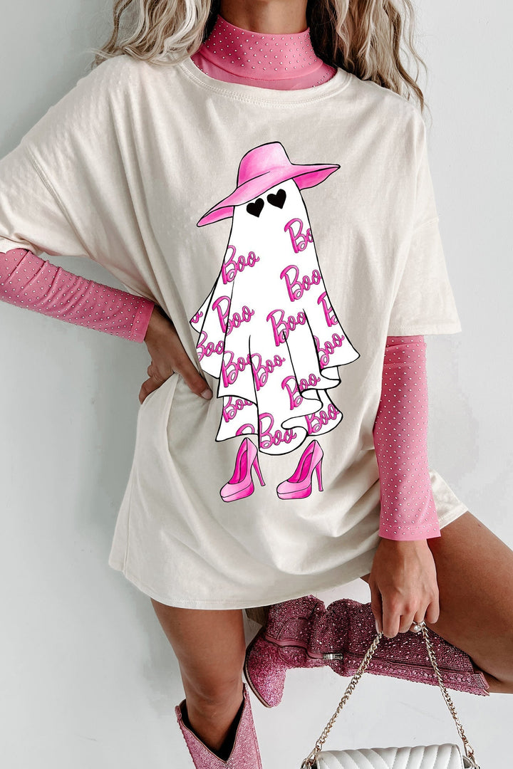 Girly Ghost Oversized grafisk t-skjortekjole (vanilje)