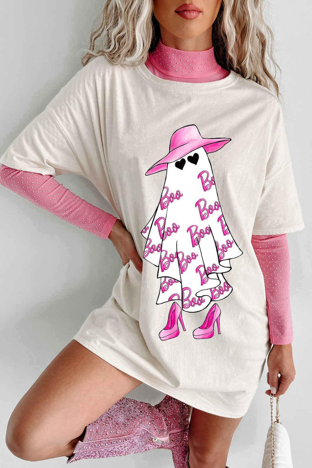 Girly Ghost oversized grafische T-shirtjurk (vanille)