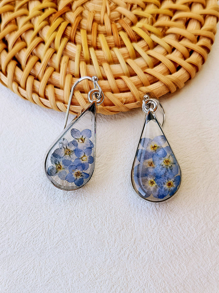 Boucles d'oreilles fleurs pressées - Goutte d'eau Forget Me Not Flower