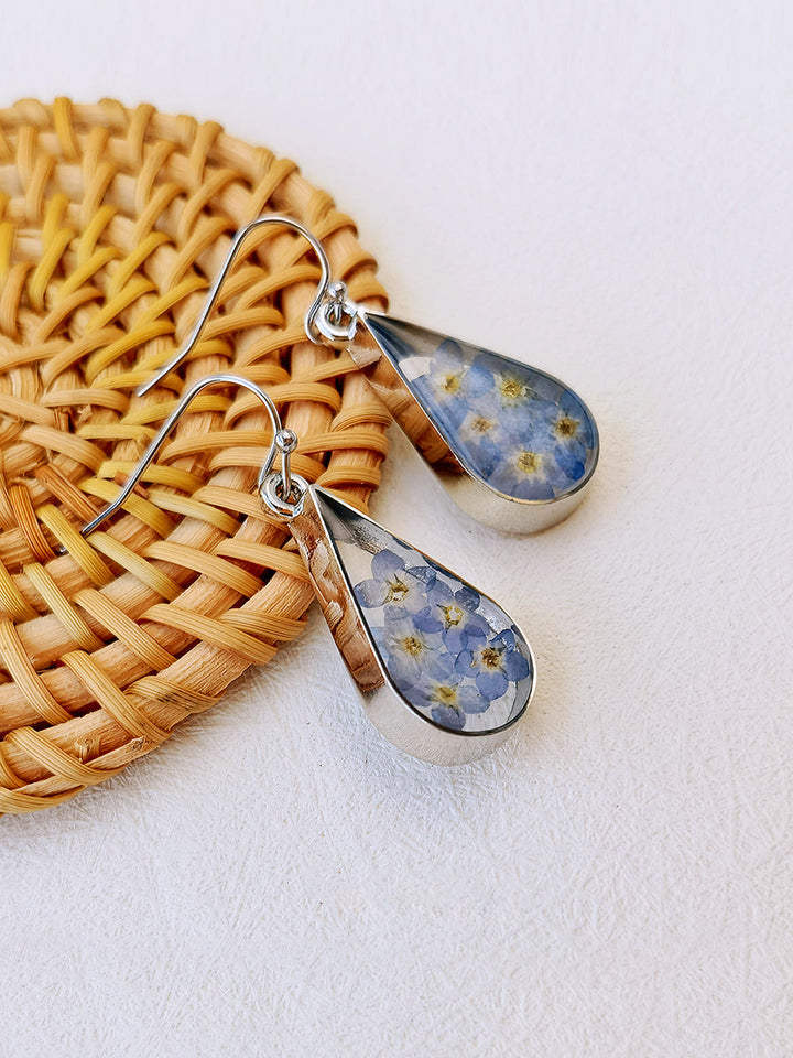 Boucles d'oreilles fleurs pressées - Goutte d'eau Forget Me Not Flower