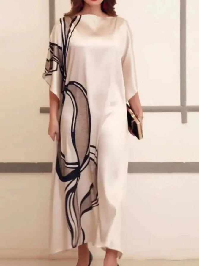 Elegance Swirl - Kaftan de seda inspirado na arte abstrata