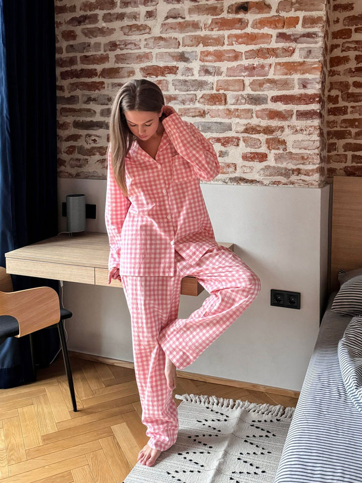 Conjunto de pijama suelto a cuadros rosa