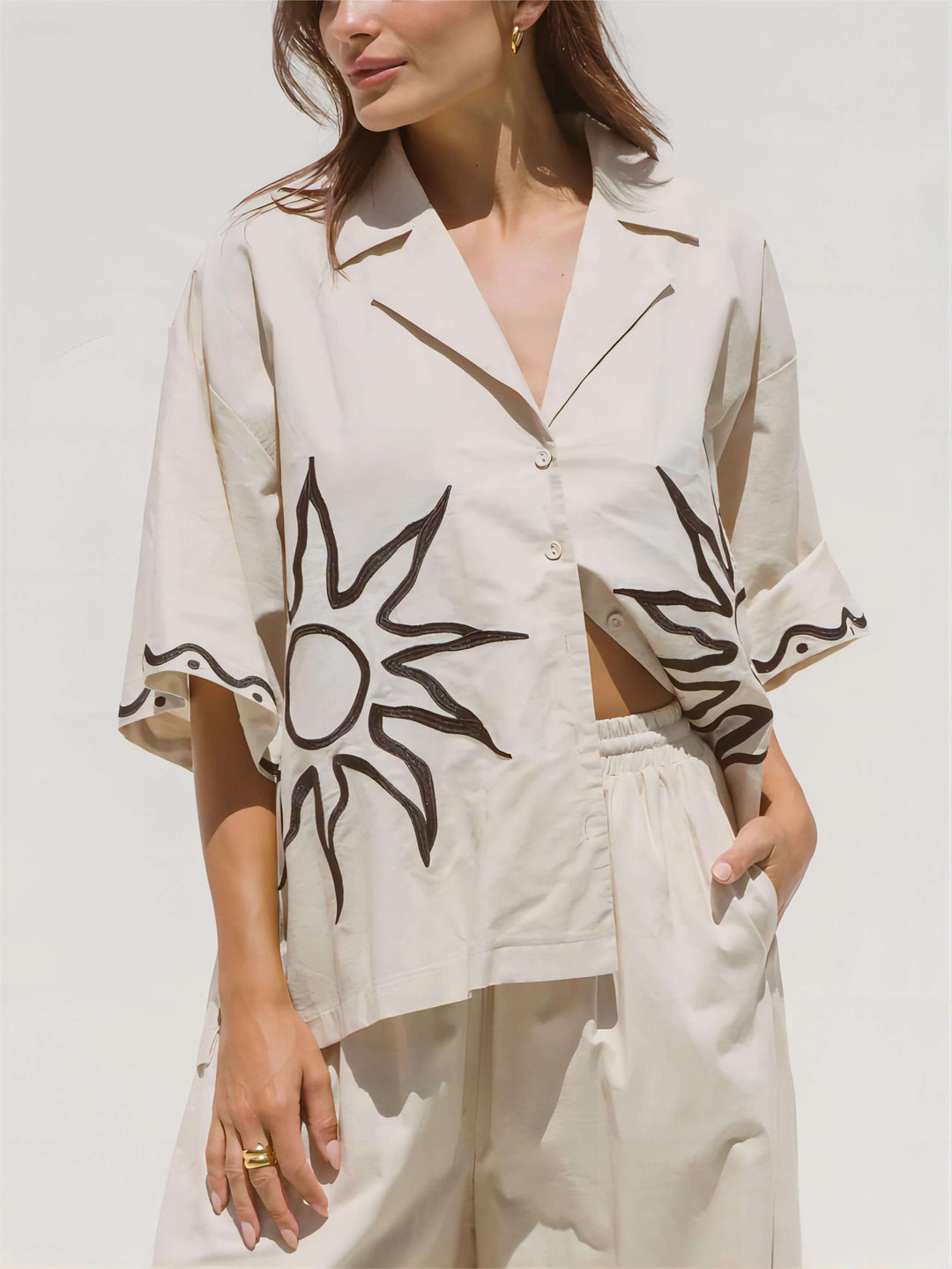 Sunshine losse print oversized shirt-shortset