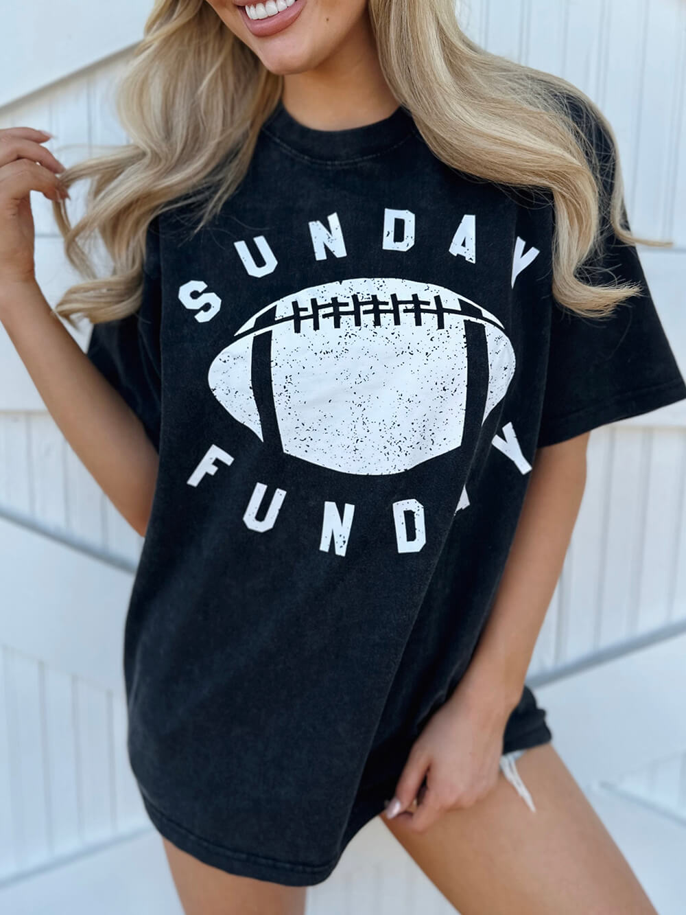 Mineral-Wash "Sunday Funday" Grafiken T-Shirt