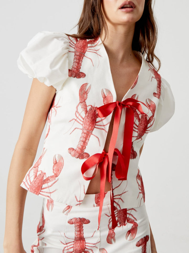 Lobster Print Bluse med korte ermer