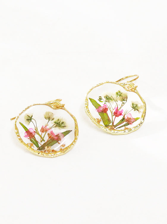 Boucles d'oreilles à fleurs séchées de style campagnard rétro