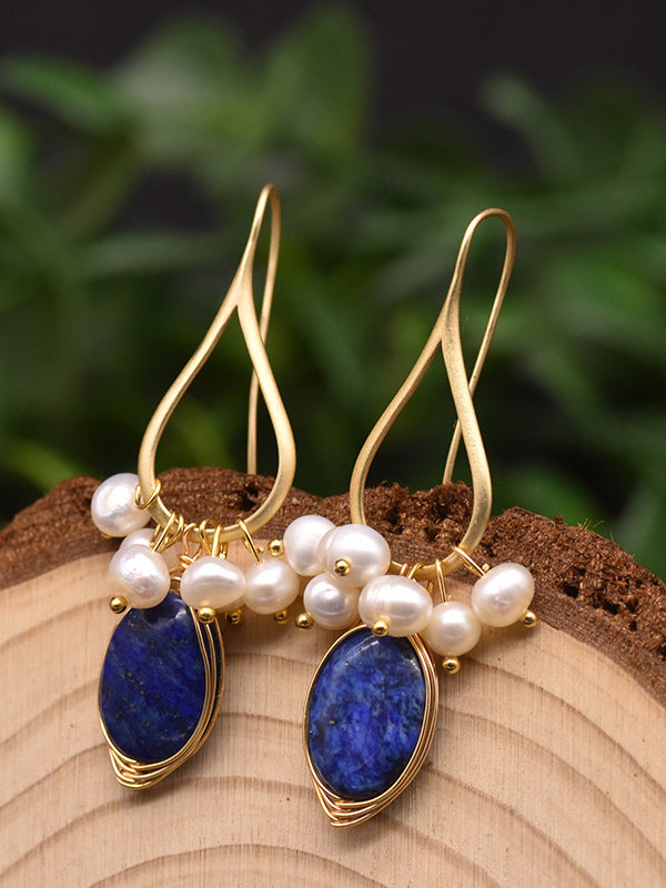 Boucles d'oreilles perles Boucles d'oreilles baroques haut de gamme en Lapis Lazuli