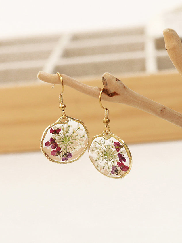 Pendientes de flores secas estilo campestre retro