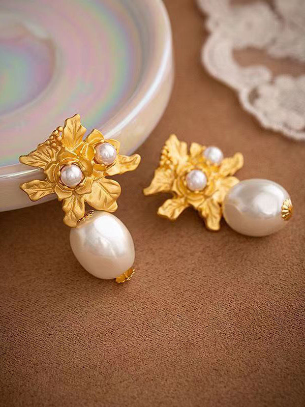 Rose Vintage Baroque Pearl Stud Earrings