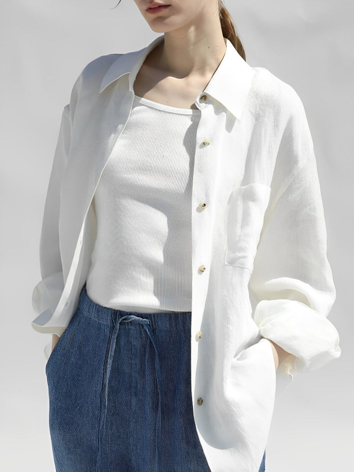 Γυναικείο πουκάμισο λινό πέτο λευκό