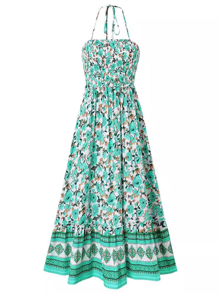 Vestido maxi com estampa floral no peito e decote frente única