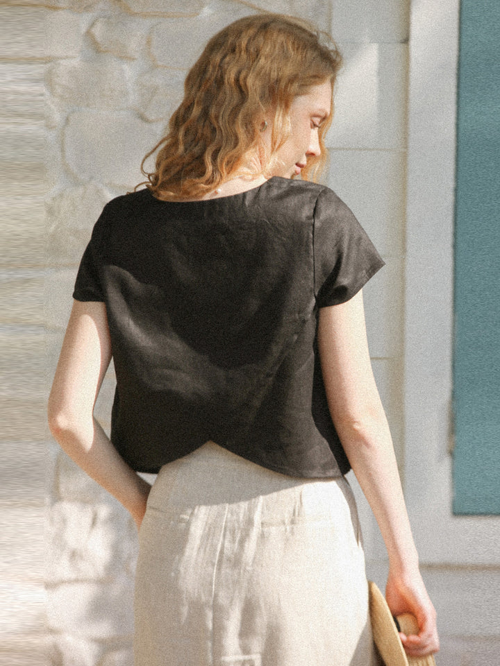 Λινό τετράγωνο λαιμό Loose Cropped Top