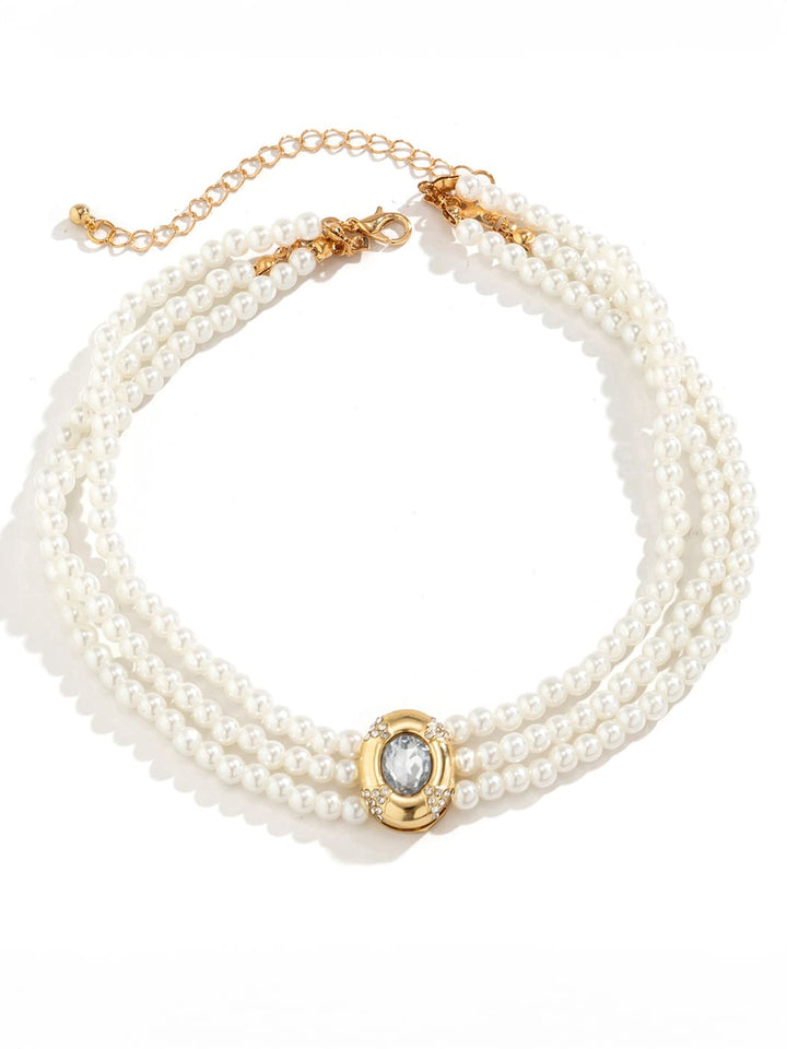 Krátký náhrdelník z umělých perel a tyrkysových korálků