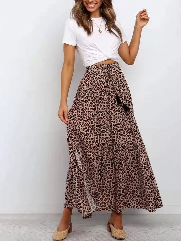 Brown Leopard Print Maxi Skirts