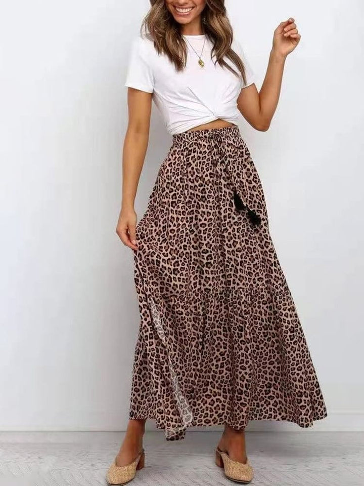 Hnědé Maxi sukně s leopardím vzorem