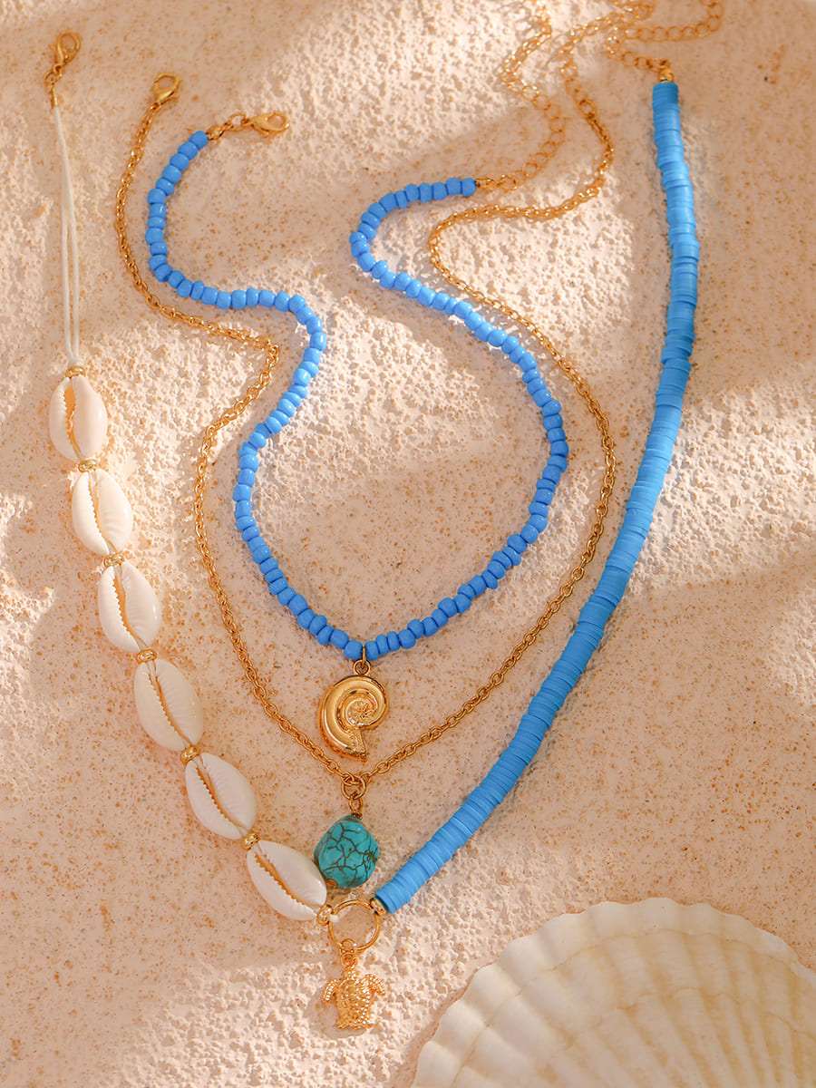 Bora Bora Shell Bead Multi-Layer Necklace Gold