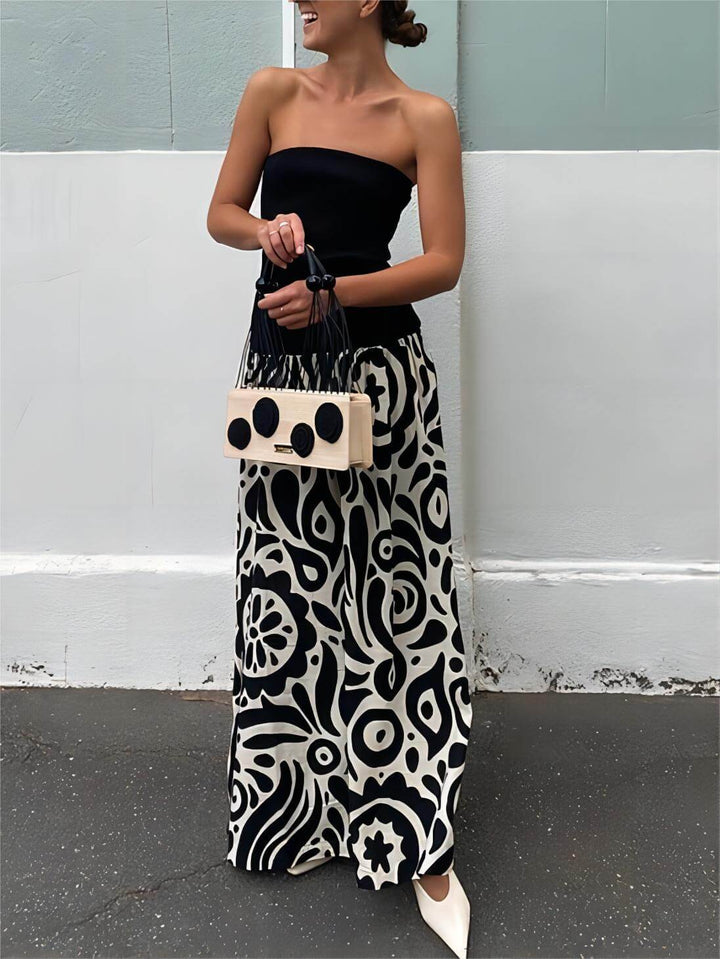 Modieuze strapless maxi-jurk met bloemenprint