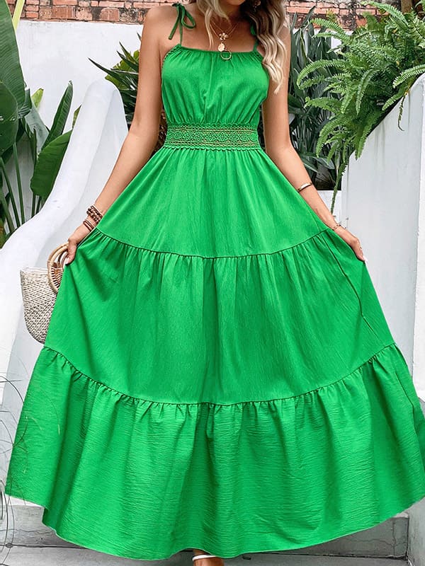 Vestido casual de cor sólida com cintura vazada