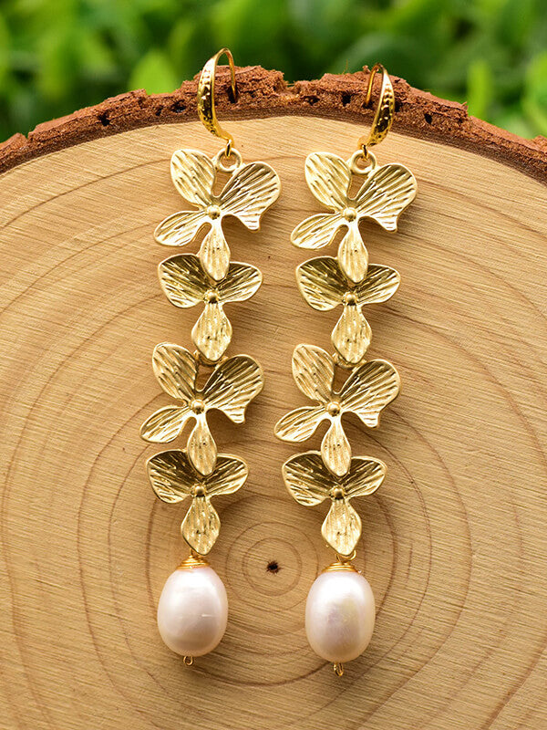 Vintage Botanical Carved Pearl Earrings