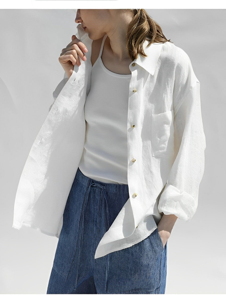 Linen Lapel Women's Shirt White