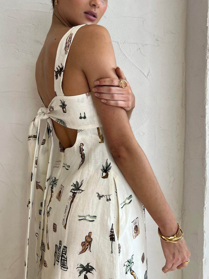 Módní personalizované graffiti suspender Sexy maxi šaty bez zad