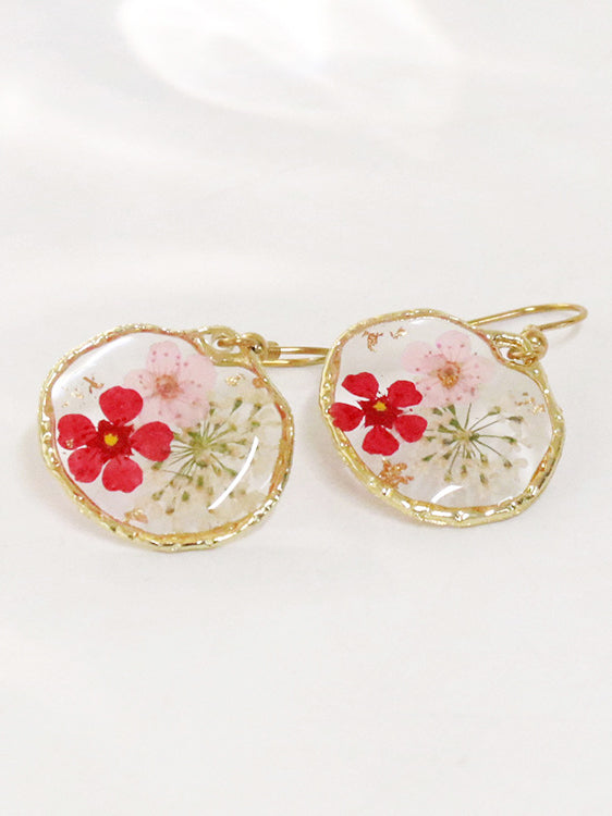 Boucles d'oreilles à fleurs séchées de style campagnard rétro