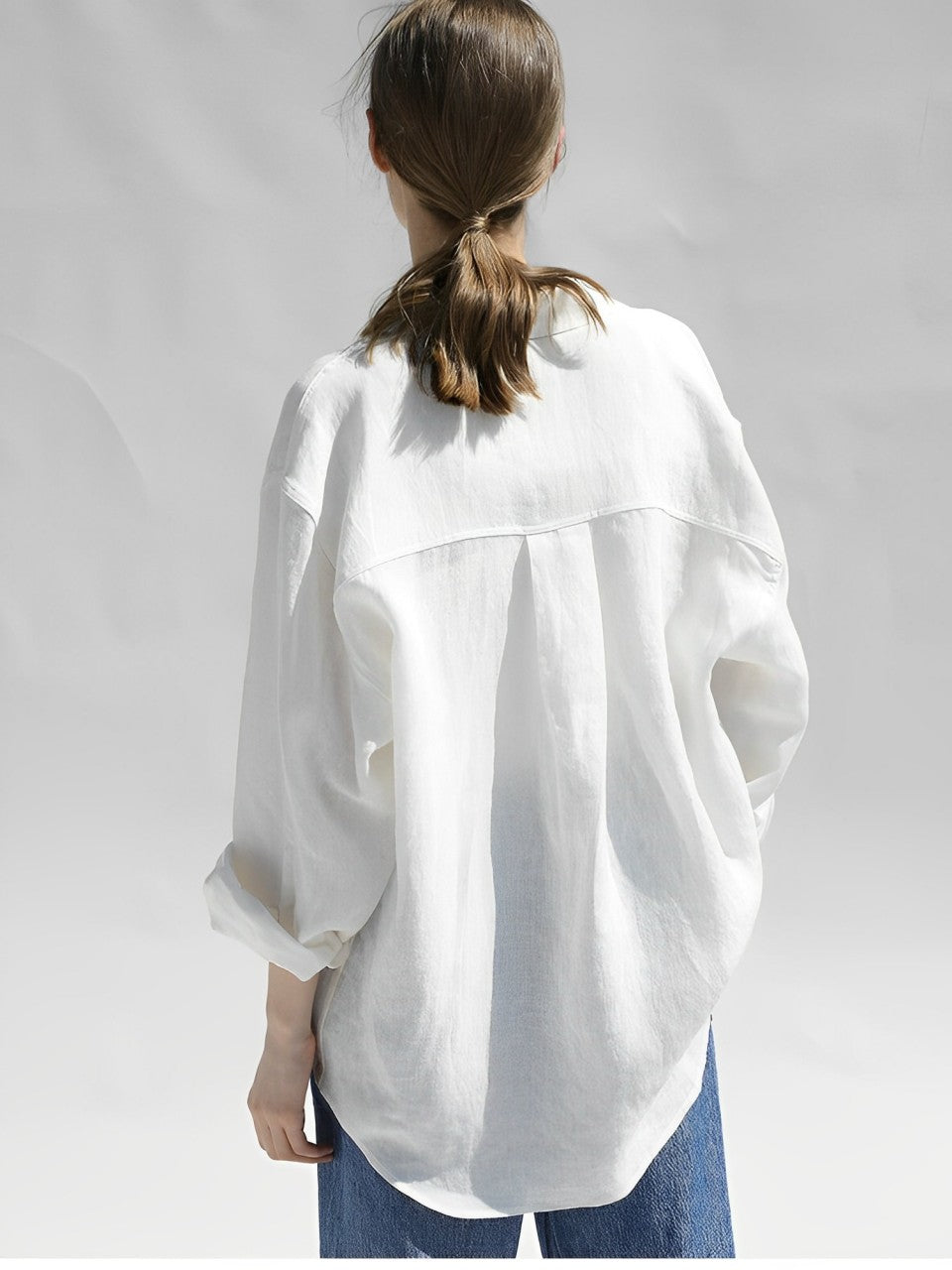 Lněná klopa dámská košile bílá