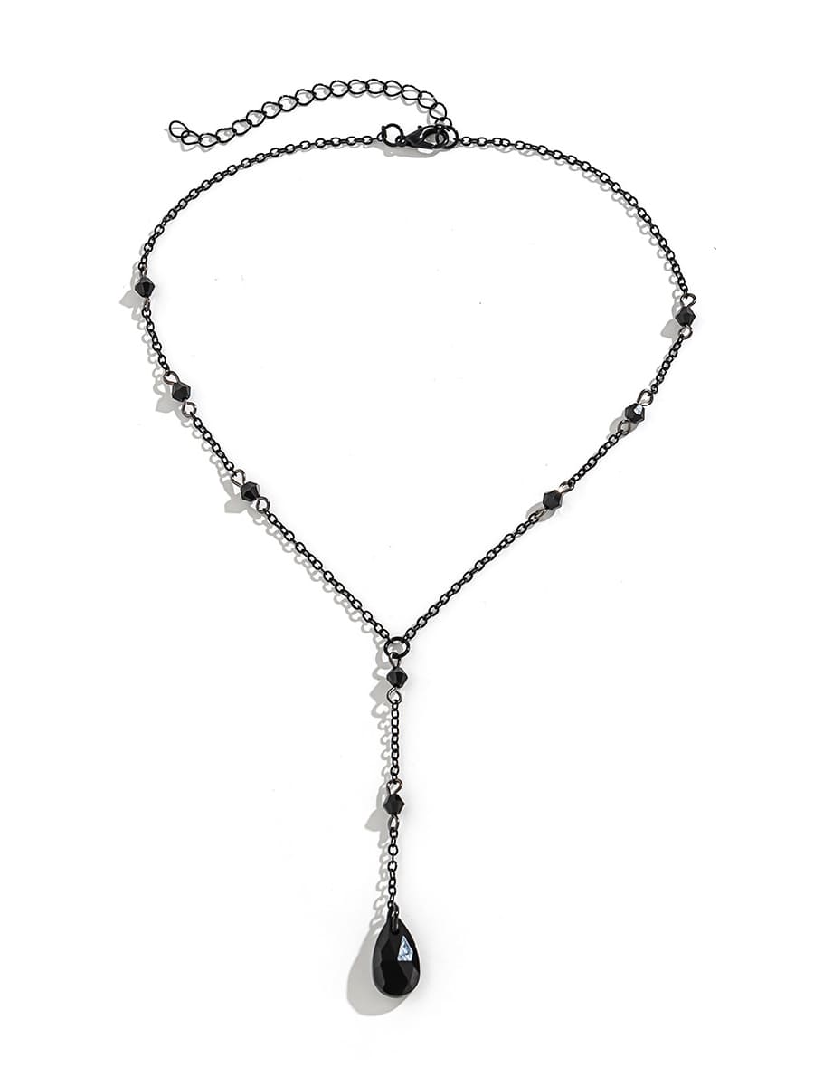 Gothic Black Teardrop Crystal Chest Chain Halsband
