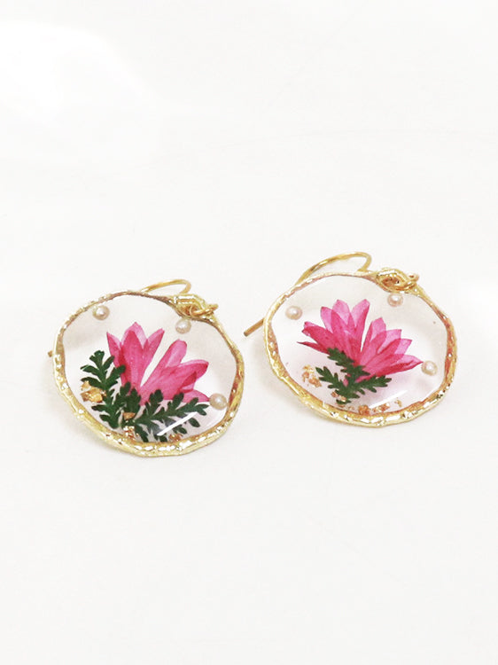 Boucles d'oreilles à fleurs séchées de style campagnard rétro