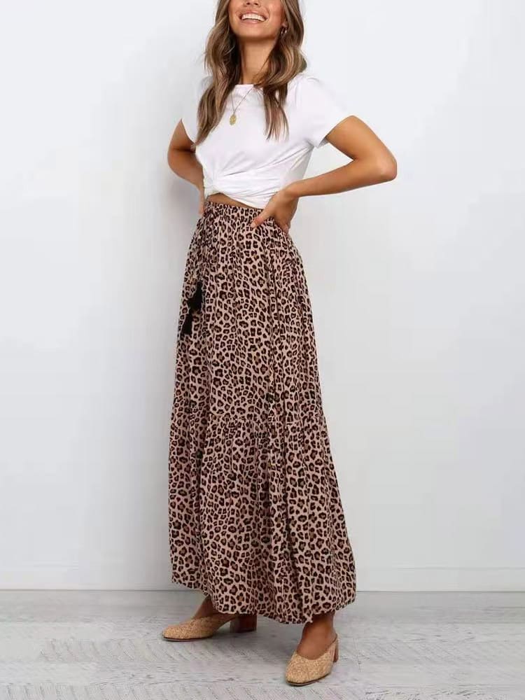 Hnědé Maxi sukně s leopardím vzorem