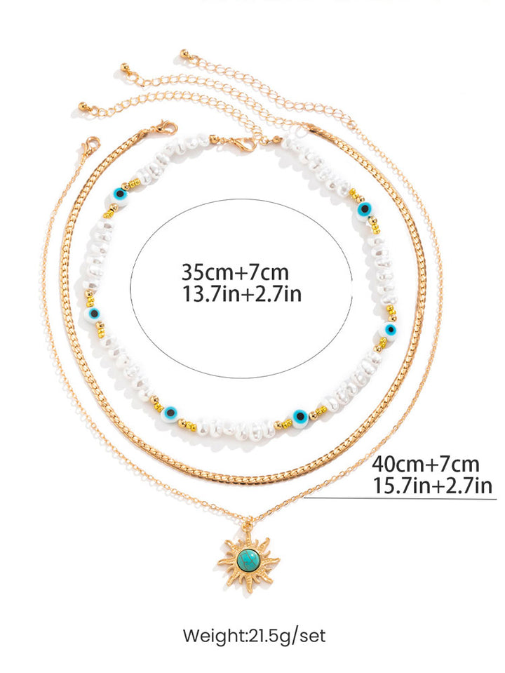 Collier Vintage Eye Pearl Sun Turquoise