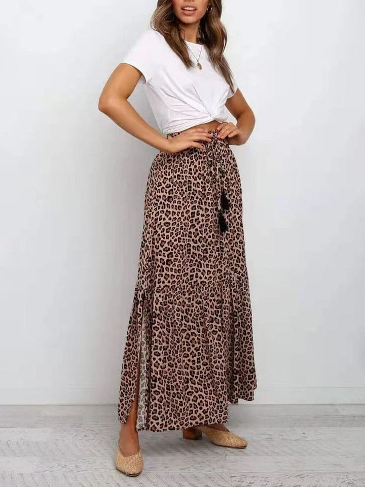 Saias maxi com estampa de leopardo marrom