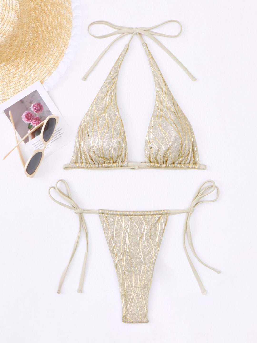 Bikini deux pièces à lacets en lamé pailleté