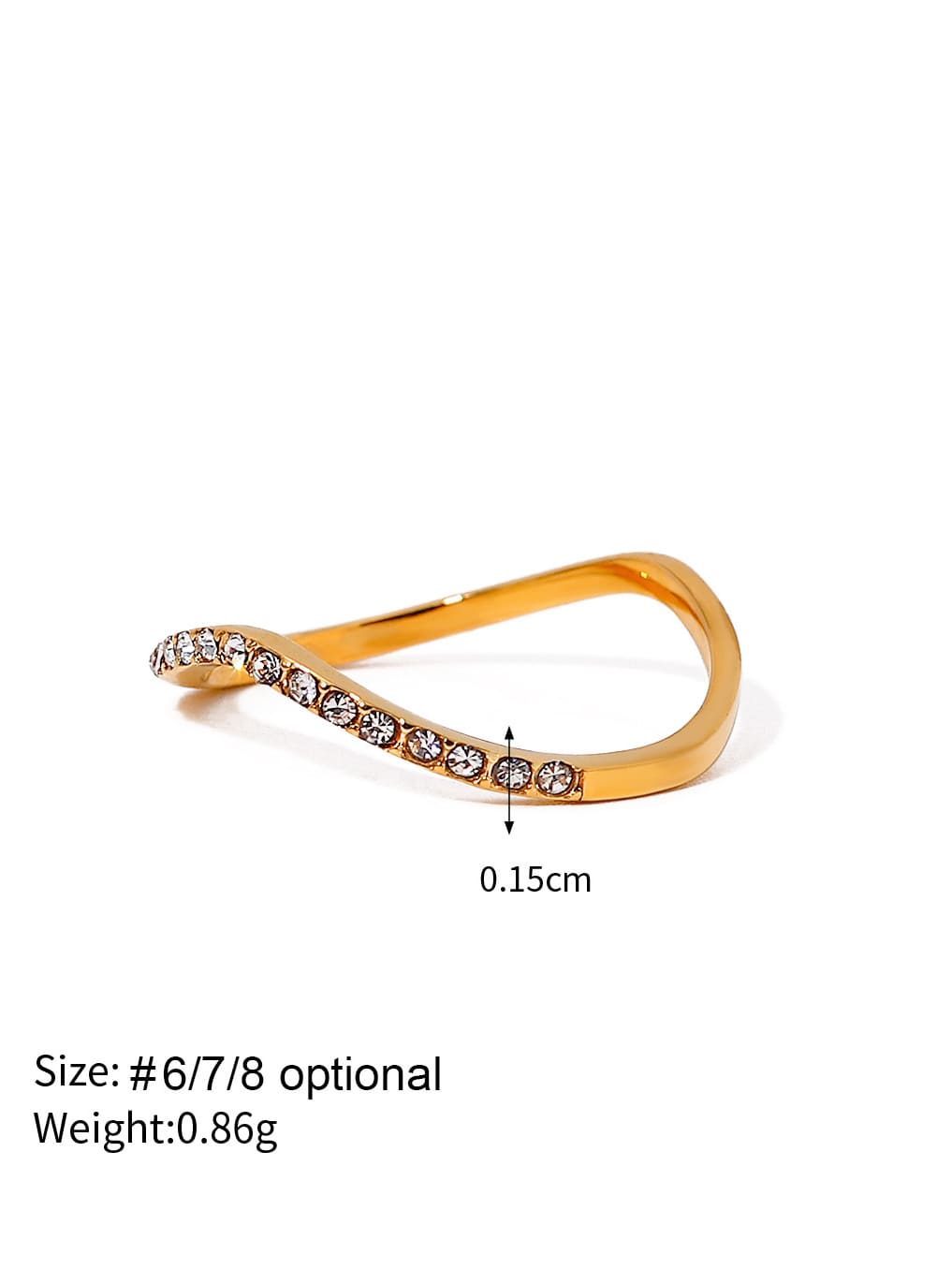 Sleek Wave Line Diamond-Inlaid Ring