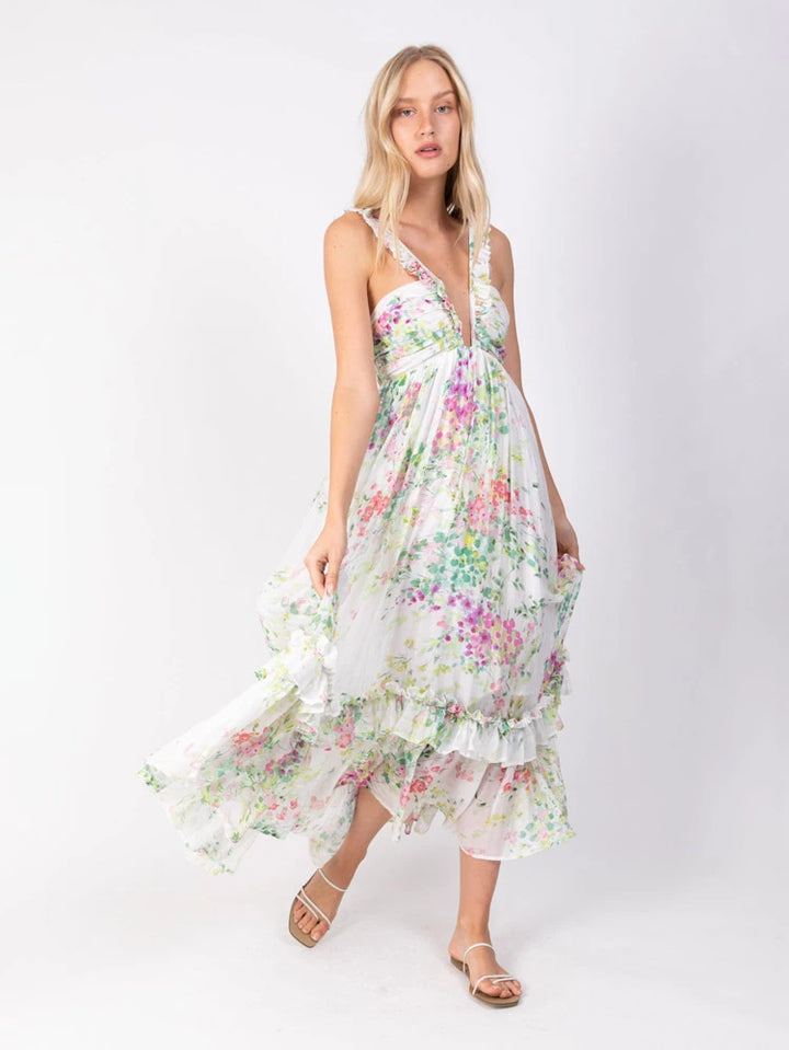 Oriana V-와이어 러플 맥시 드레스