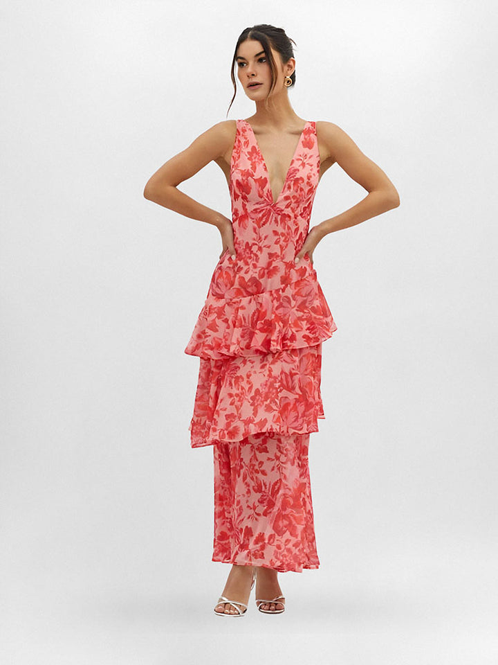 Strappy Back Ruffle Maxi Dress