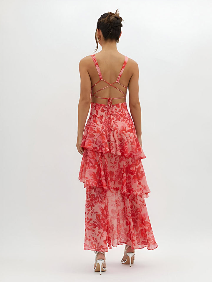 Strappy Back Ruffle Maxi Kleed