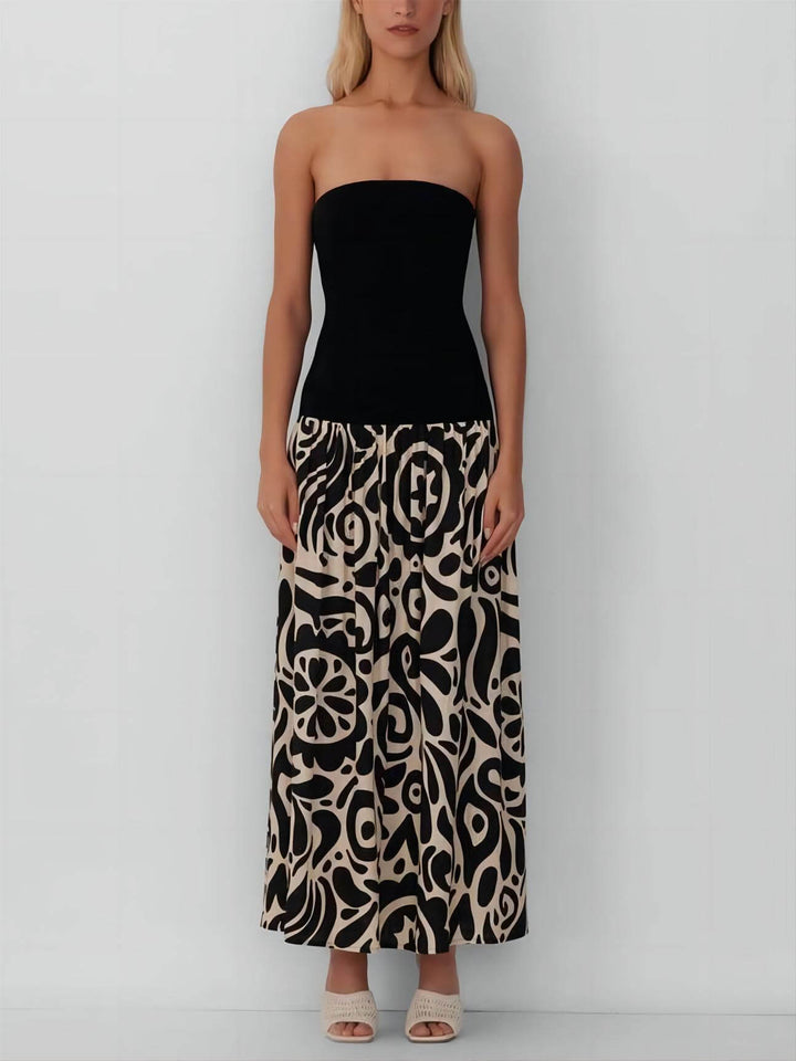 Modieuze strapless maxi-jurk met bloemenprint