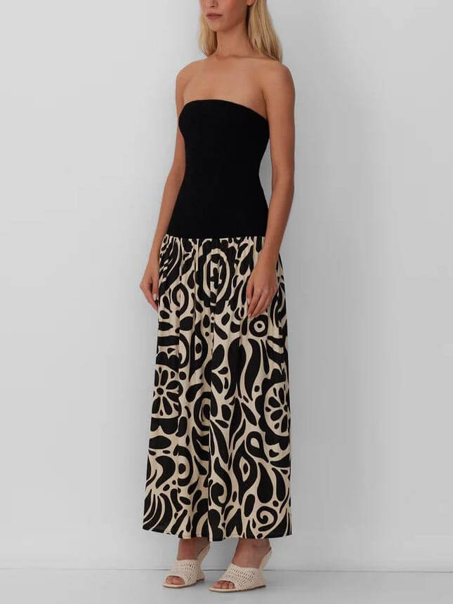 Modieuze strapless maxi-jurk met bloemenprint