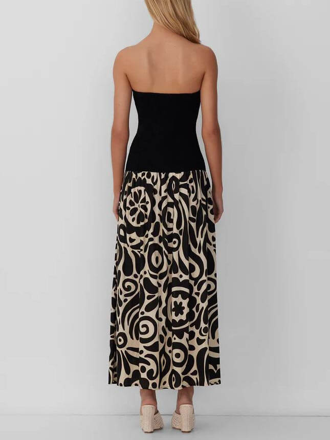 Modieuze strapless maxi-jurk met bloemenprint