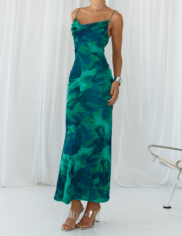 Robe longue Calista Bloom verte à enfiler