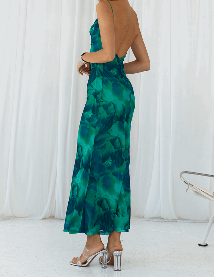 Calista Green Bloom Slip Maxi ruha