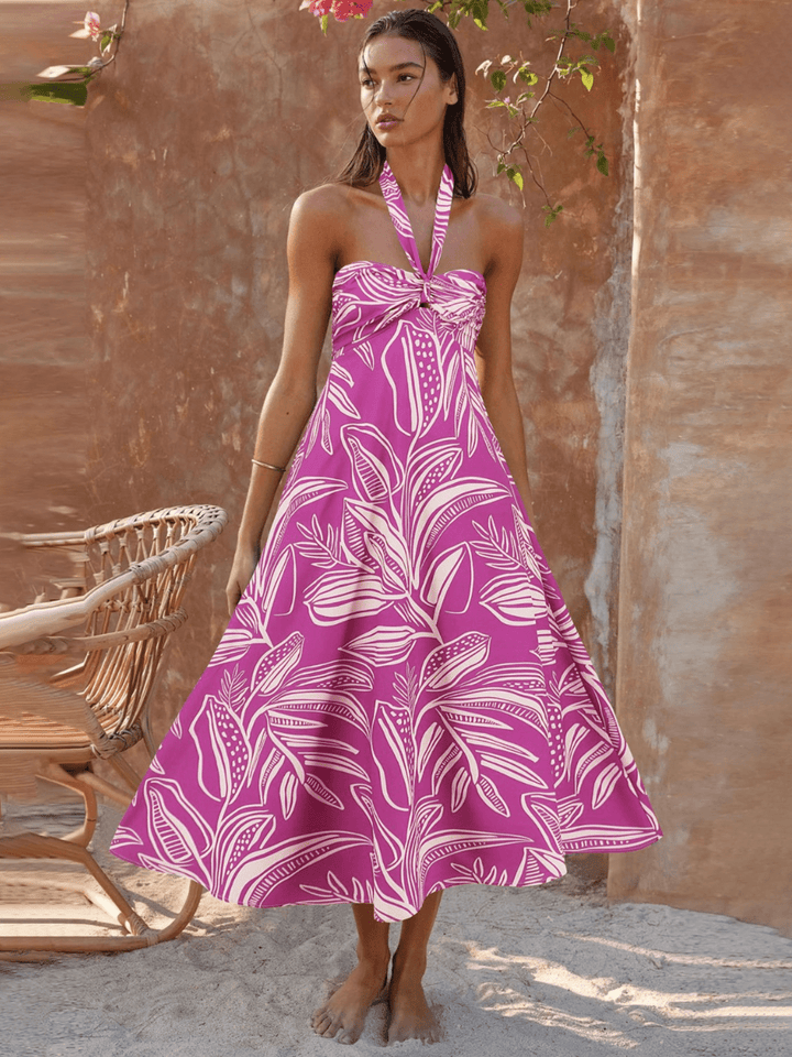فستان لورال ماكسي بطباعة رسن - وردي