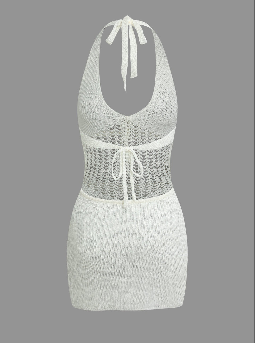 Rochie mini din tricot fără spate cu talie croșetată