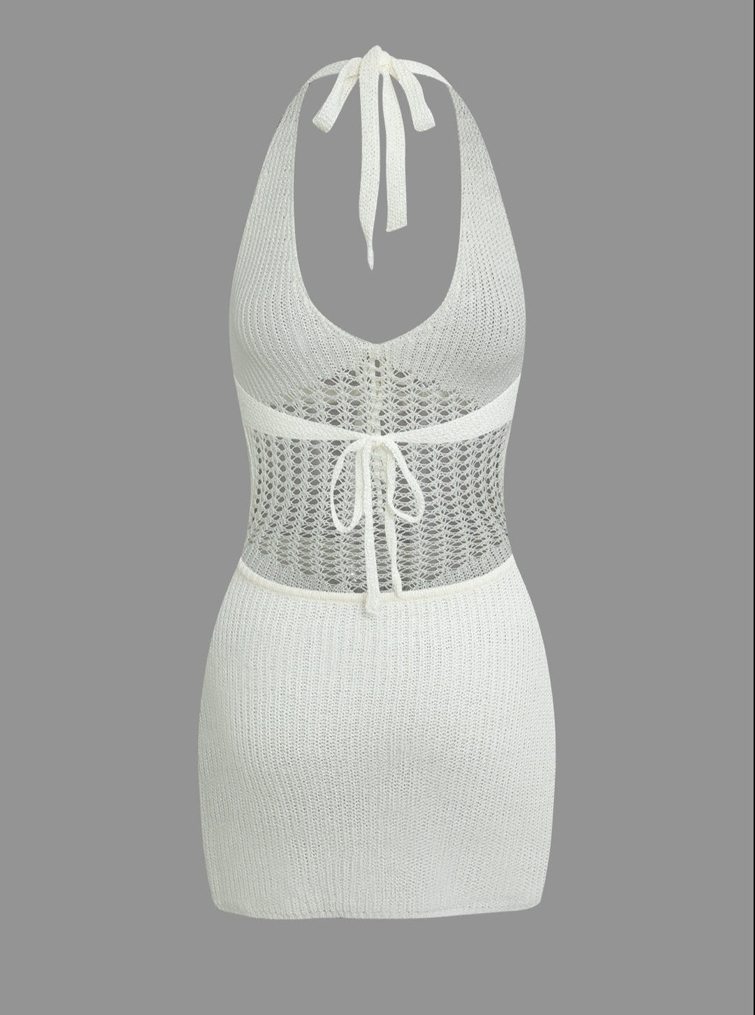 Minivestido de punto con espalda descubierta y cintura de crochet halter