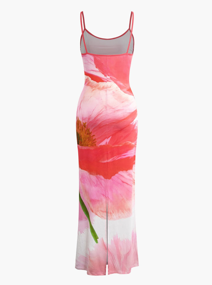 Çiçek Desenli Slip Maxi Elbise