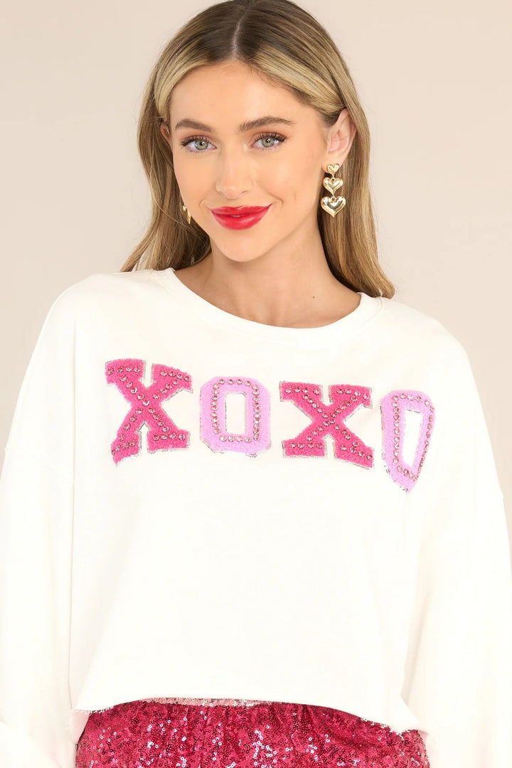 Sweat-shirt court XOXO blanc Thought Of You